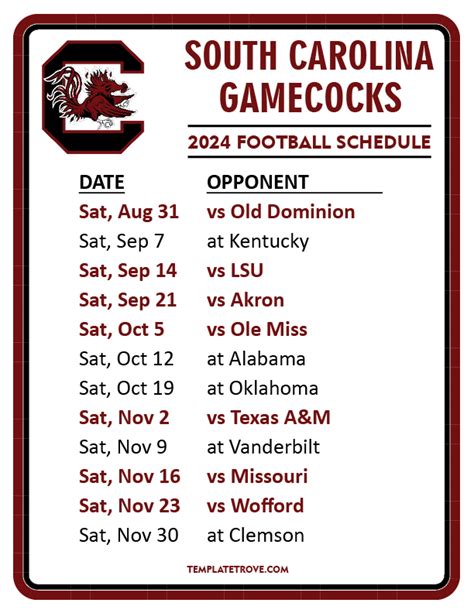 gamecockfootball schedule|2024 university of south carolina football schedule.